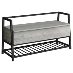 Banc - étagère à chaussures, rangement à rabat - 42"L - faux bois gris, mét - Monarch