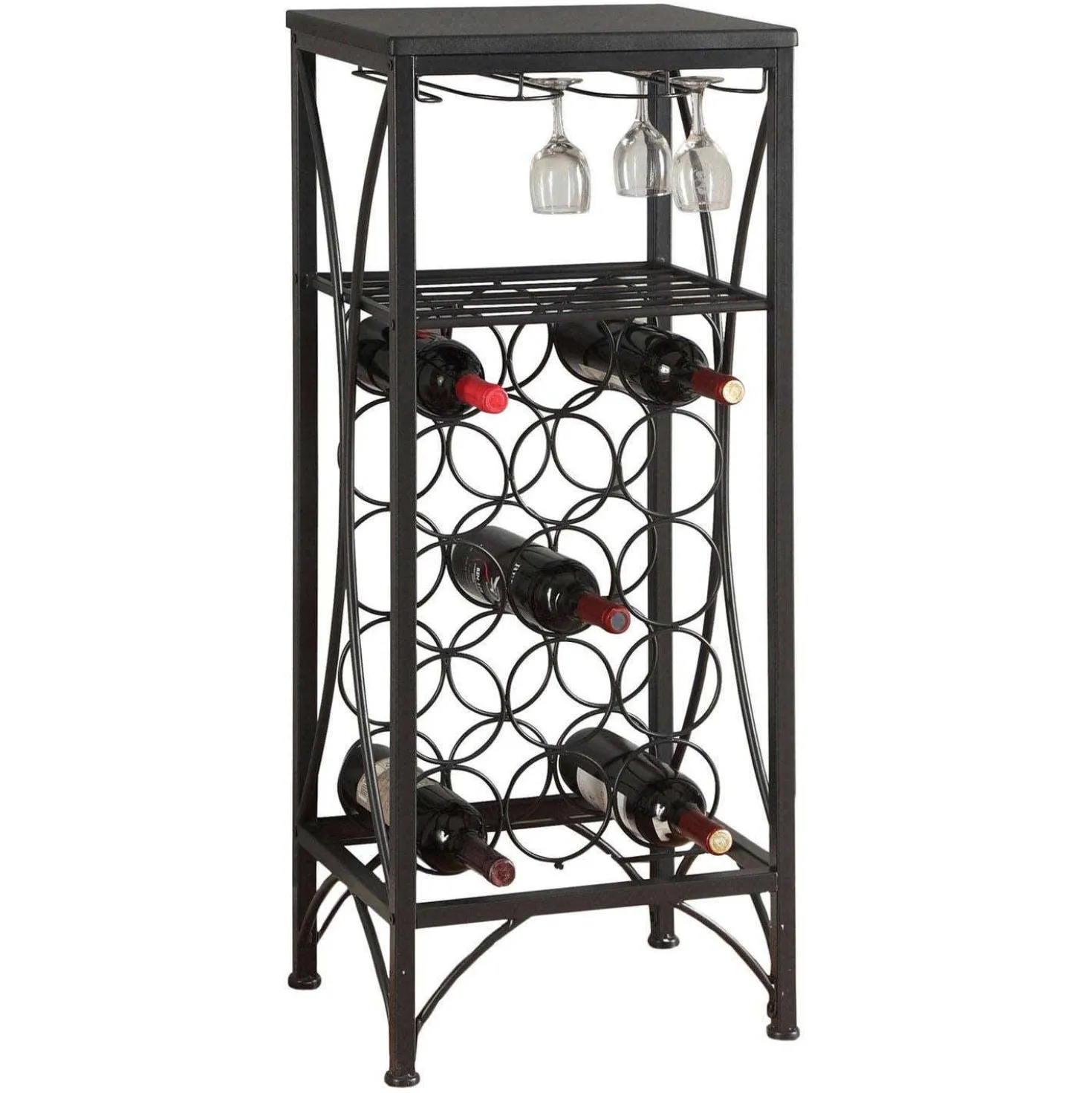 Bar maison - 40"H/métal noir support à verre et bouteille - Monarch