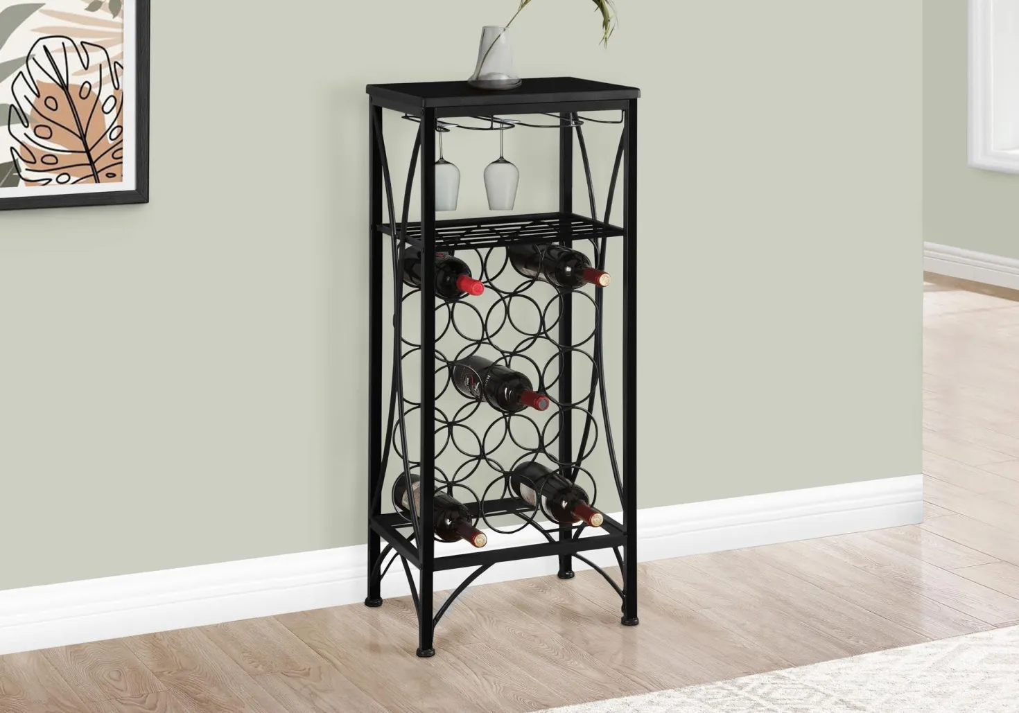 Bar maison - 40"H/métal noir support à verre et bouteille - Monarch