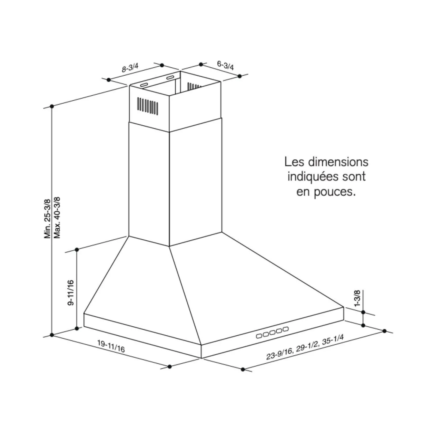 BROAN Hotte cheminée pyramidale Cheminée Acier inoxydable 24" , 450 PI3/MIN-BWP1244SS