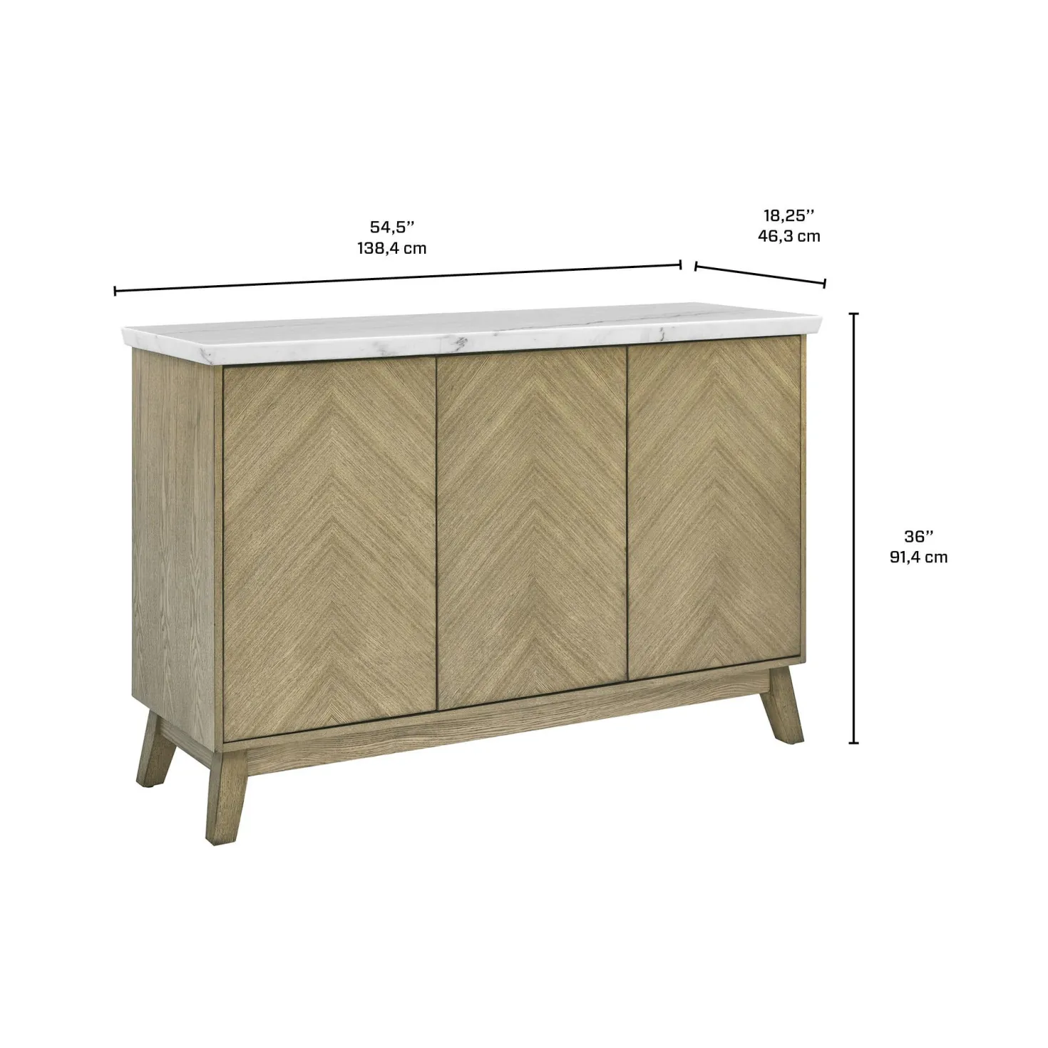 Buffet 3 portes avec plateau en marbre blanc