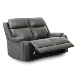 Causeuse inclinable électrique en cuir avec appuis-tête ajustables - gris