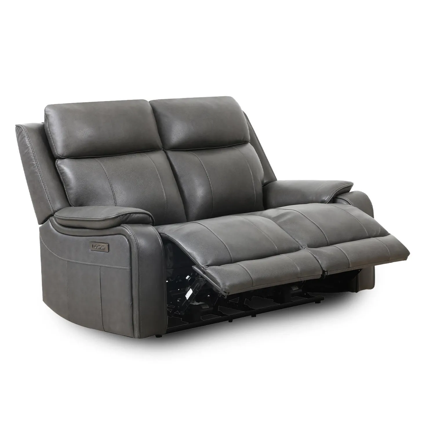 Causeuse inclinable électrique en cuir avec appuis-tête ajustables - gris
