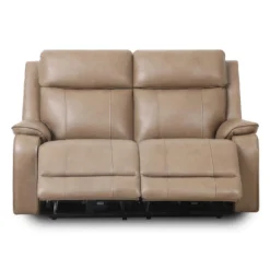 Causeuse inclinable électrique en cuir avec appuis-tête ajustables - taupe