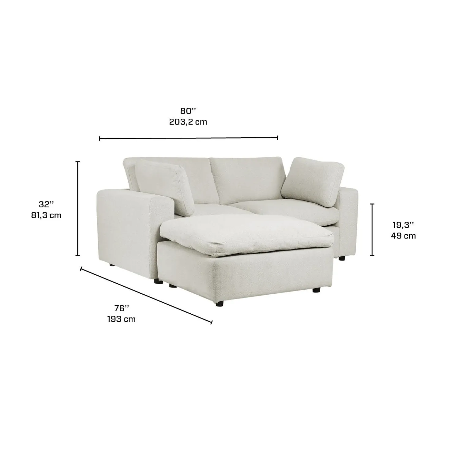 Causeuse modulaire avec ottoman beige- 5 mcx