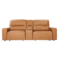 Causeuse modulaire avec sièges coulissants électriques et console multimédia en cuir véritable - 3 mcx