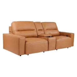 Causeuse modulaire avec sièges coulissants électriques et console multimédia en cuir véritable - 3 mcx