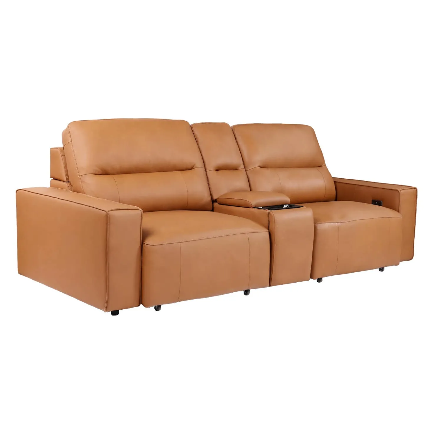 Causeuse modulaire avec sièges coulissants électriques et console multimédia en cuir véritable - 3 mcx