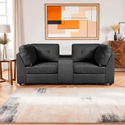 Causeuse modulaire grise avec console - 3 mcx