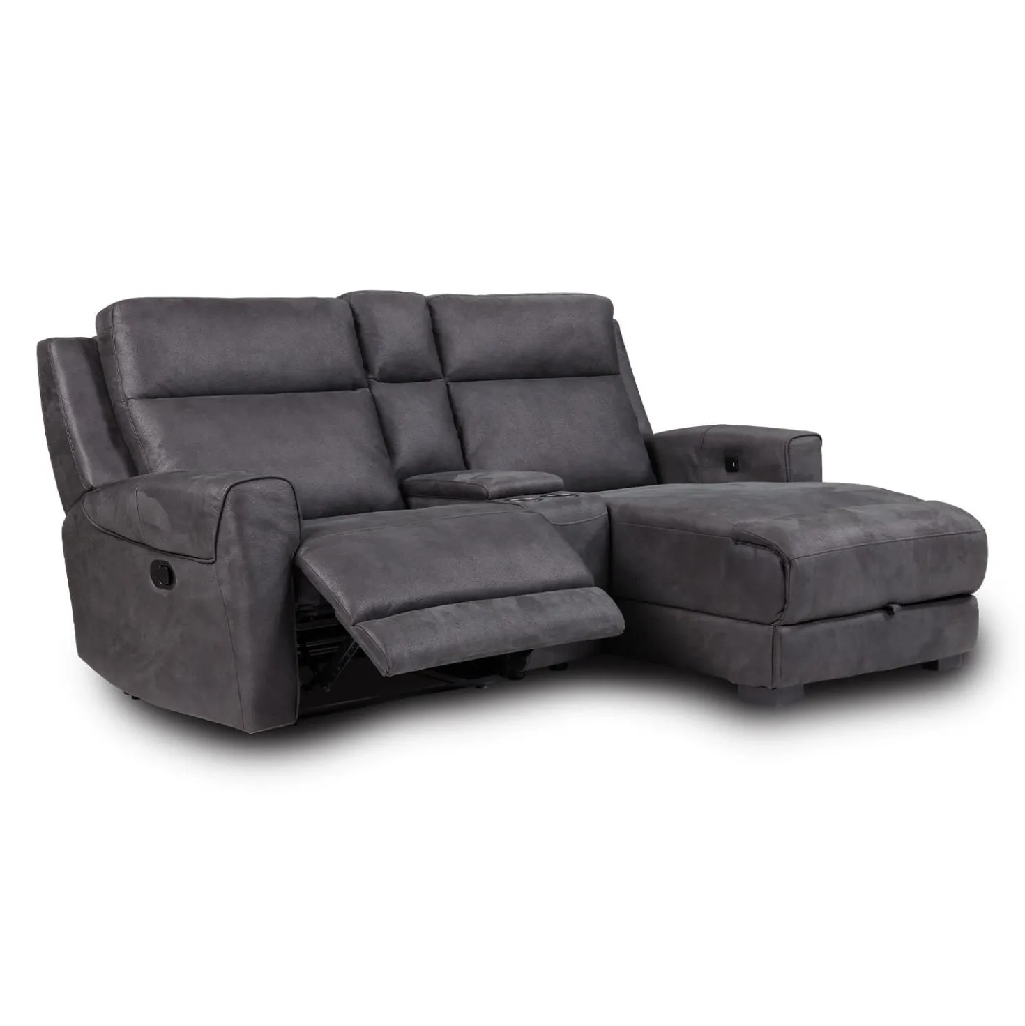 Causeuse modulaire inclinable, chaise longue avec rangement, console avec porte-gobelets et ports USB/USB-C - 3 mcx