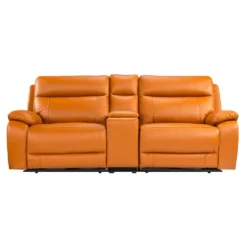 Causeuse modulaire inclinable électrique avec console en cuir véritable - 3 mcx