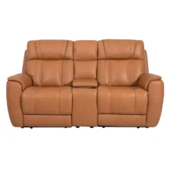 Causeuse modulaire inclinable électrique en cuir véritable avec appuis-tête ajustables, console et porte-gobelets rétractables - 3 mcx