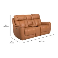Causeuse modulaire inclinable électrique en cuir véritable avec appuis-tête ajustables, console et porte-gobelets rétractables - 3 mcx
