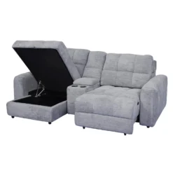 Causeuse modulaire électrique avec siège coulissant à droite, chaise longue à gauche avec rangement et console - 3 mcx