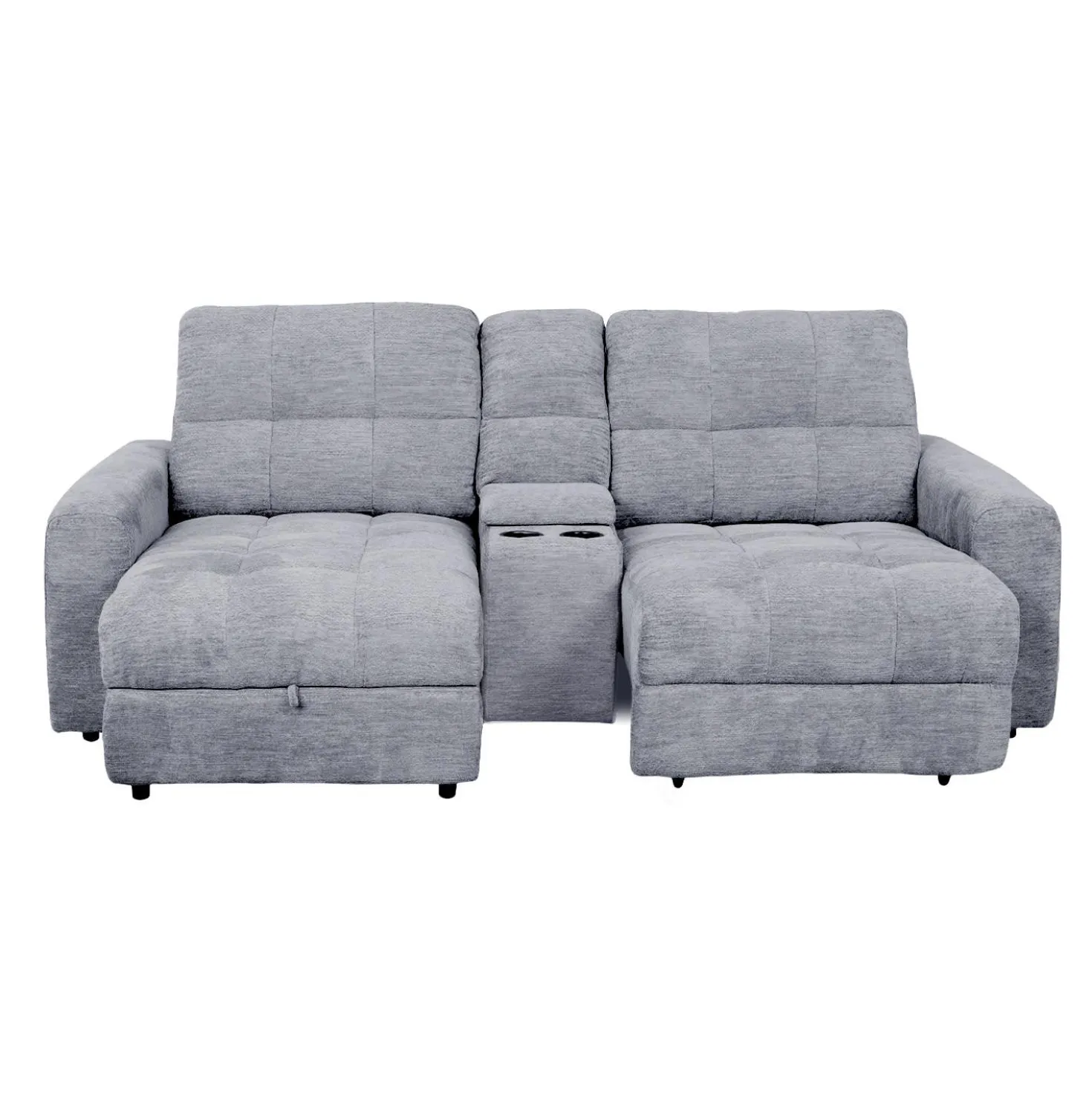 Causeuse modulaire électrique avec siège coulissant à droite, chaise longue à gauche avec rangement et console - 3 mcx