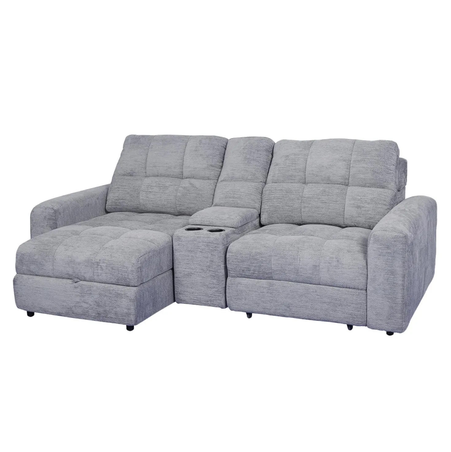 Causeuse modulaire électrique avec siège coulissant à droite, chaise longue à gauche avec rangement et console - 3 mcx