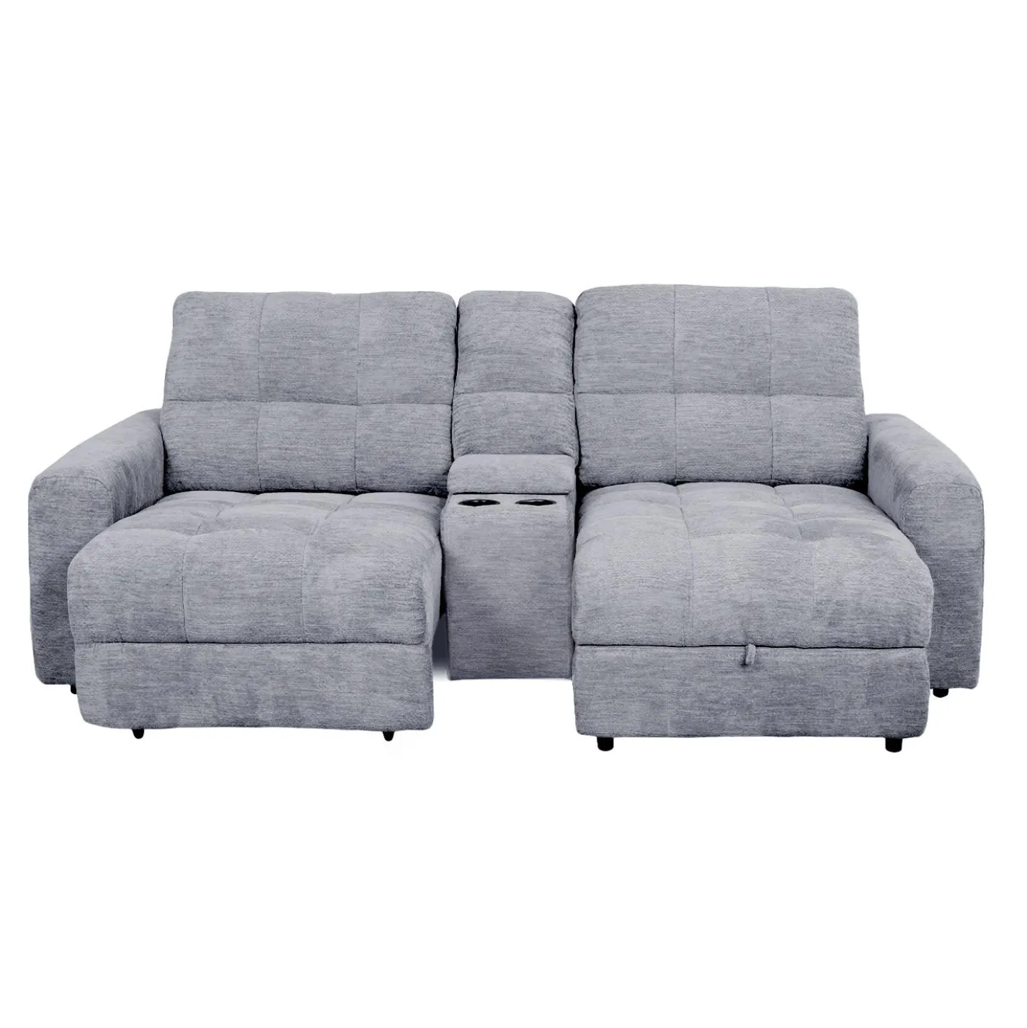 Causeuse modulaire électrique avec siège coulissant à gauche, chaise longue à droite avec rangement et console - 3 mcx
