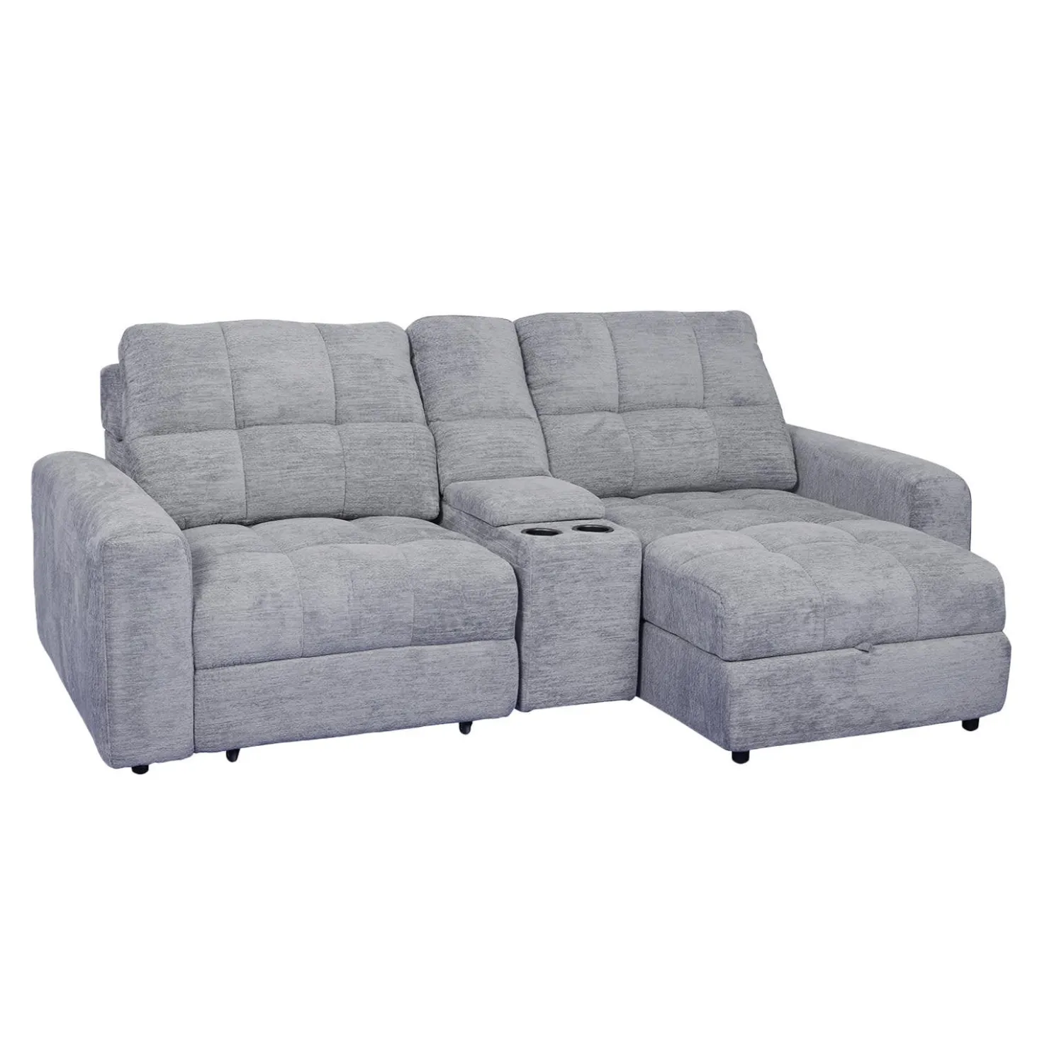 Causeuse modulaire électrique avec siège coulissant à gauche, chaise longue à droite avec rangement et console - 3 mcx