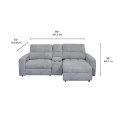 Causeuse modulaire électrique avec siège coulissant à gauche, chaise longue à droite avec rangement et console - 3 mcx