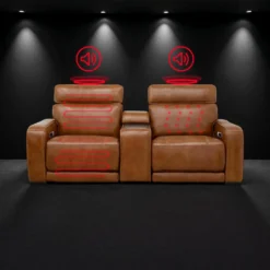 Causeuse modulaire électrique inclinable avec console, haut-parleurs intégrés, massage et chaleur - 3 mcx