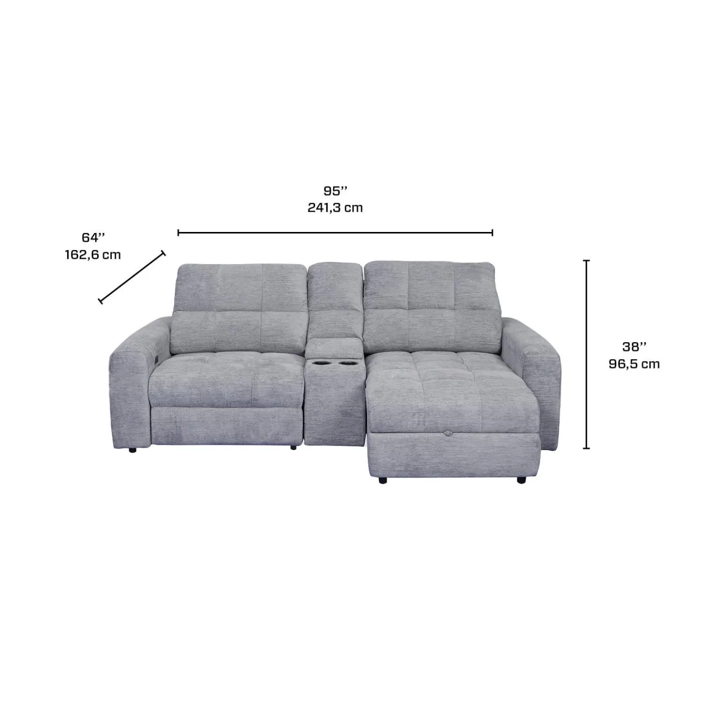 Causeuse modulaire électrique inclinable, chaise longue à droite avec rangement, et console - 3 mcx