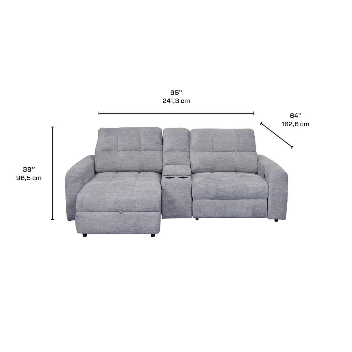 Causeuse modulaire électrique inclinable, chaise longue à gauche avec rangement, et console - 3 mcx