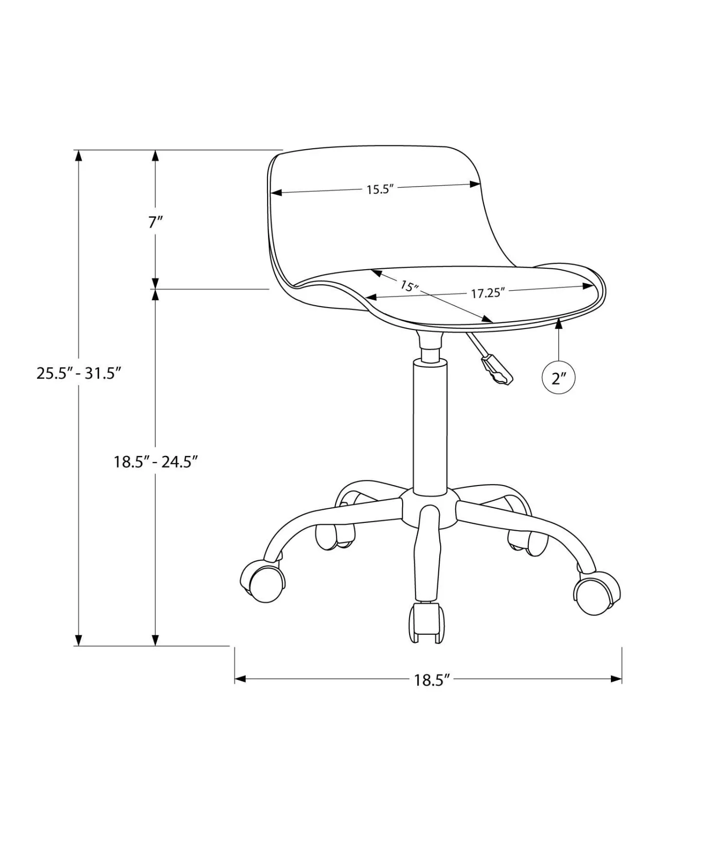 Chaise de bureau - juvénile dossier bas - hauteur réglable - blanc - Monarch