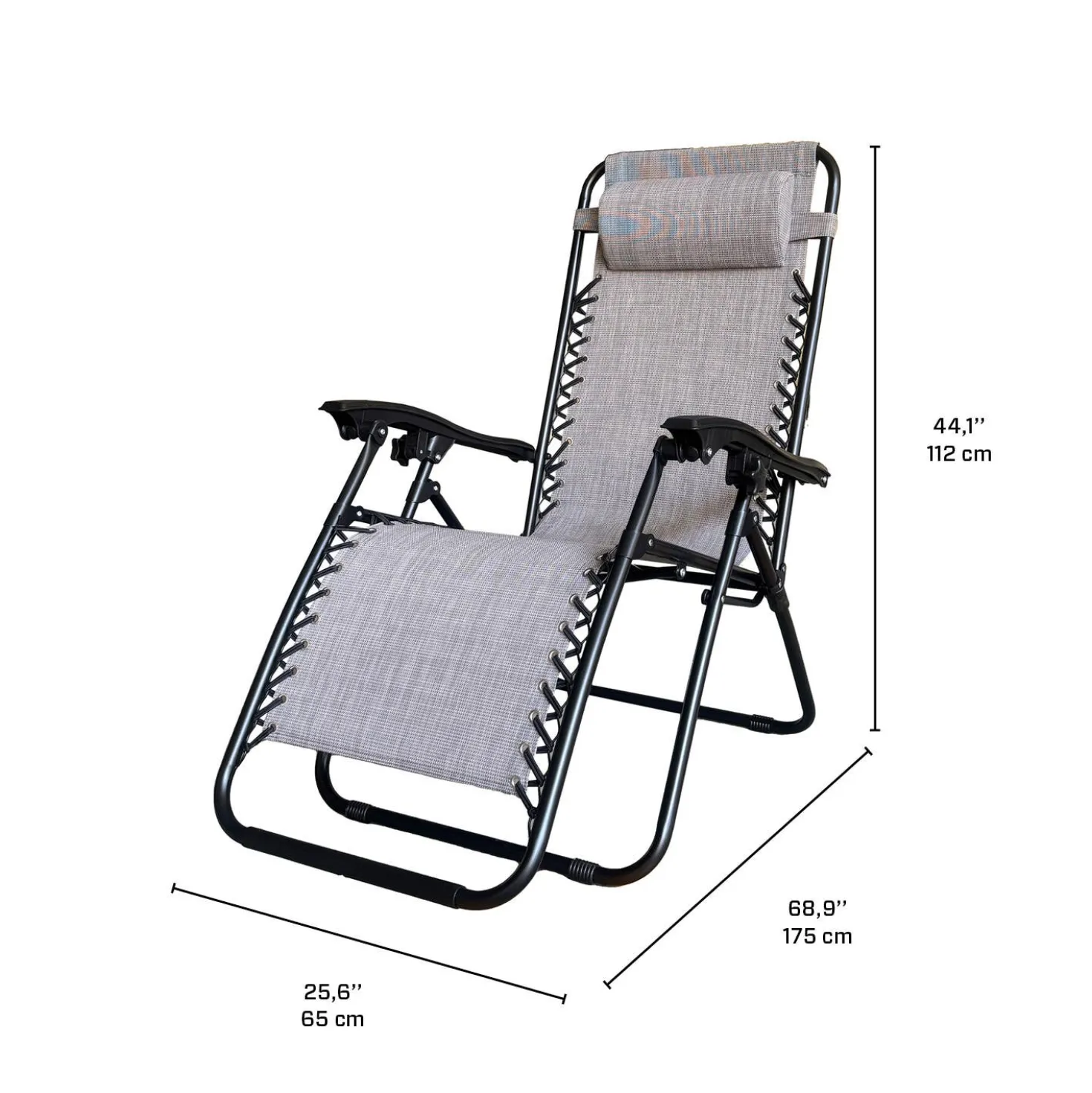 Chaise d’extérieur pliante zéro gravité en textilène - gris