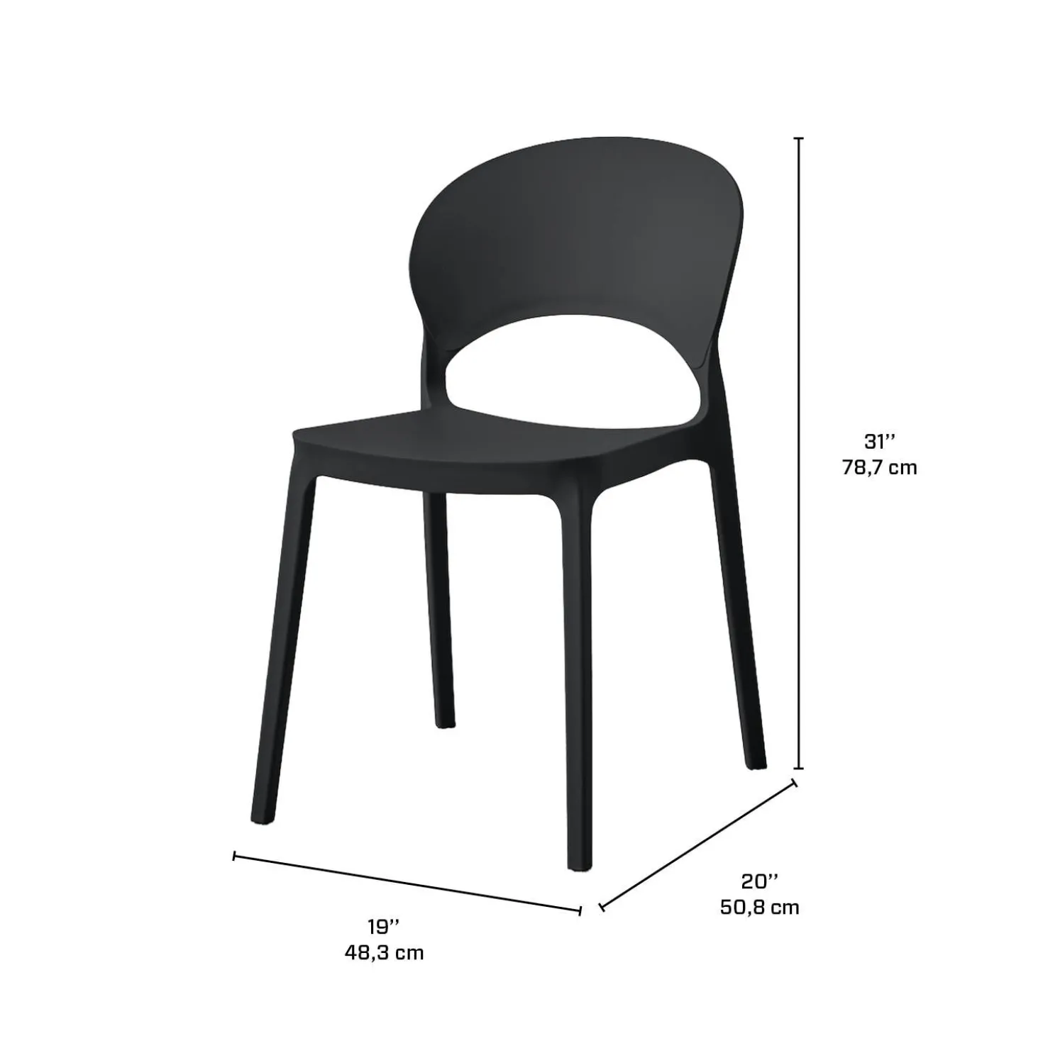 Chaise intérieur/extérieur empilable en résine – noir