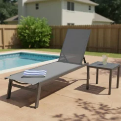 Chaise longue en textilène - gris