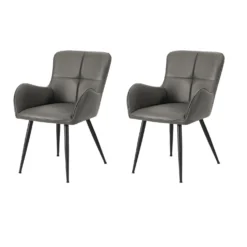 Chaises de cuisine (ensemble de 2) 33 po tissu gris effet cuir - Monarch - Monarch