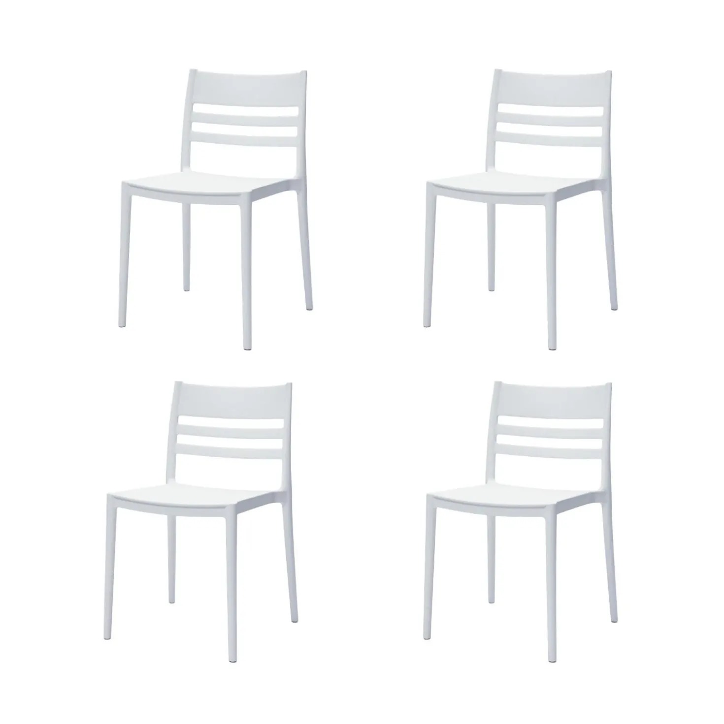 Chaises d’extérieur empilables en résine avec assise et dossier carrés (bte de 4)- blanc