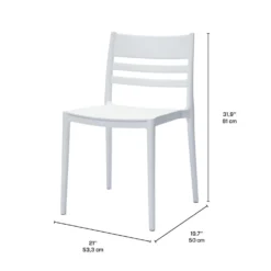Chaises d’extérieur empilables en résine avec assise et dossier carrés (bte de 4)- blanc