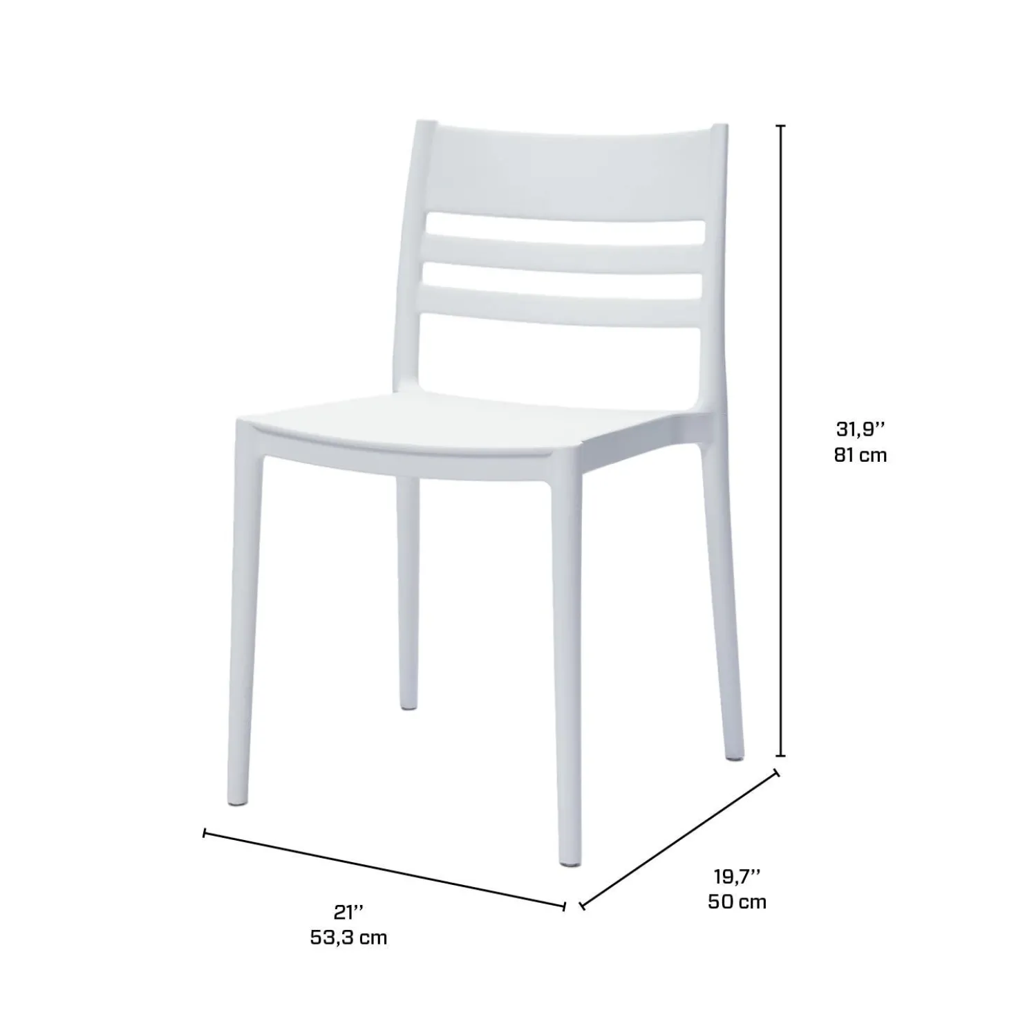 Chaises d’extérieur empilables en résine avec assise et dossier carrés (bte de 4)- blanc