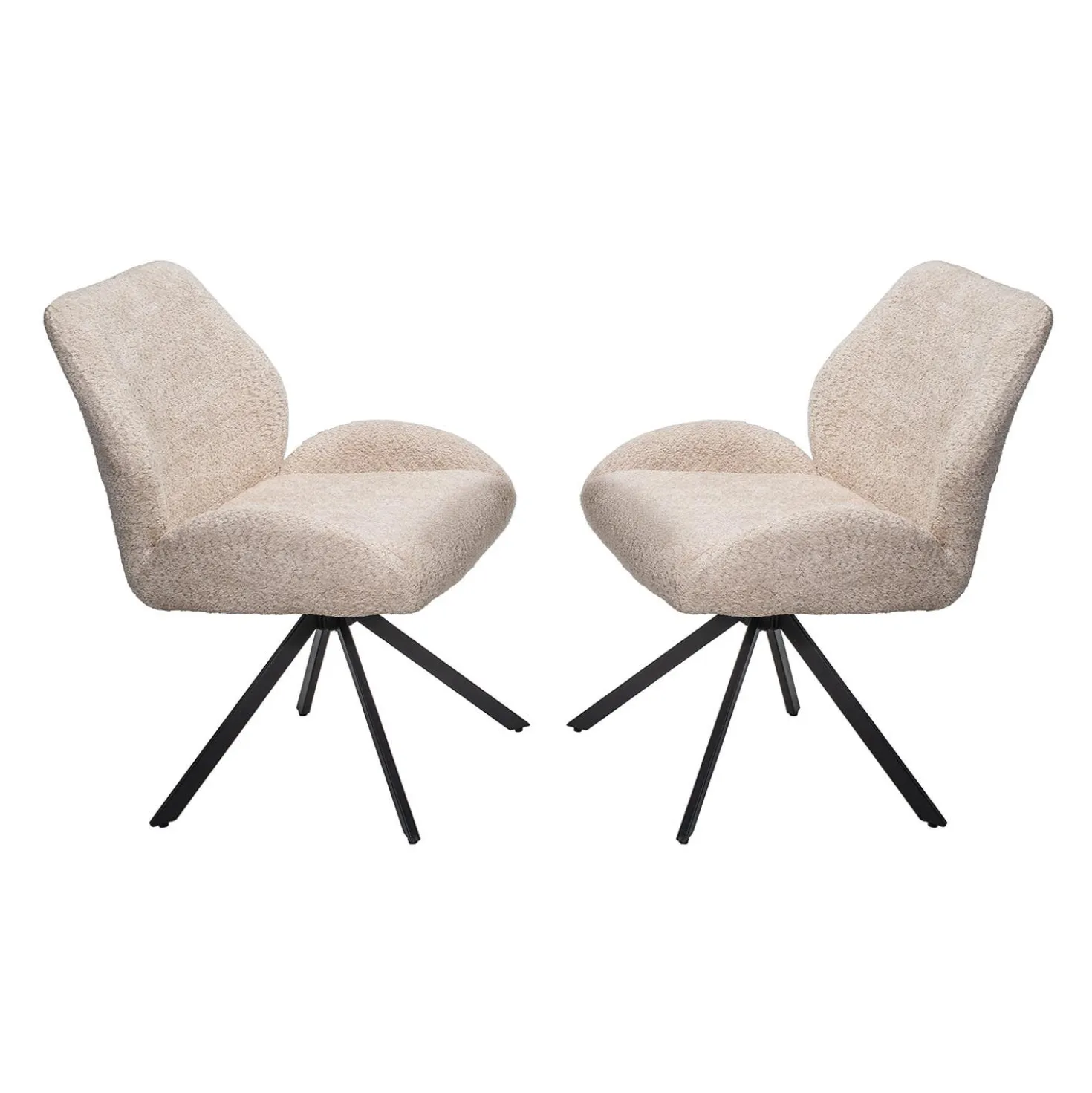 Chaises en tissu bouclé avec accoudoirs bas (bte de 2) - beige