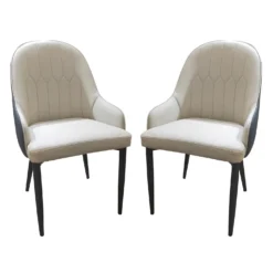 Chaises rembourrées (bte de 2) - beige et bleu-gris