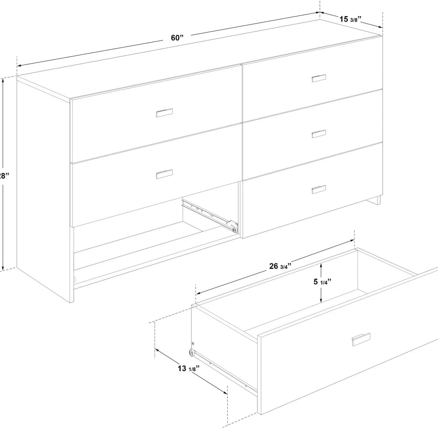 Commode avec 6 tiroirs- naturel