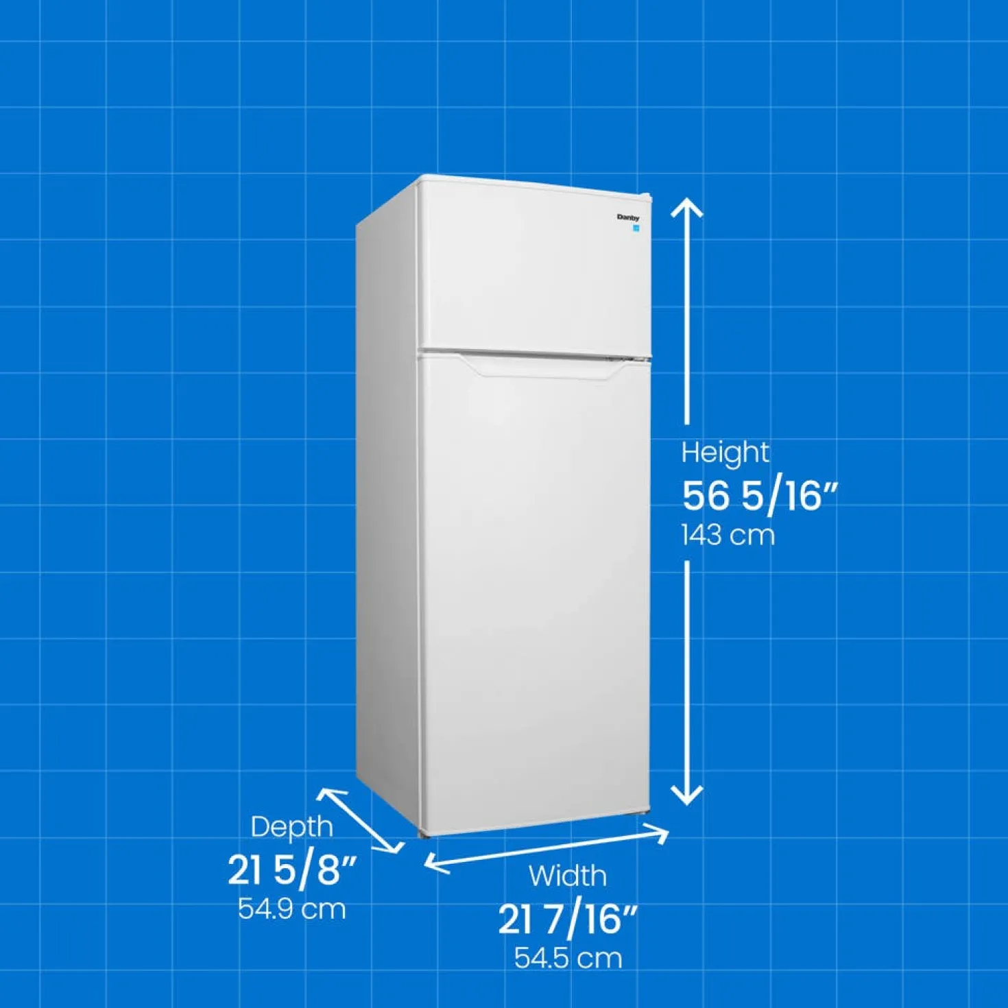 DANBY Réfrigérateur 7,4 pi3 22 po Blanc Congélateur en haut - DPF074B2WDB-