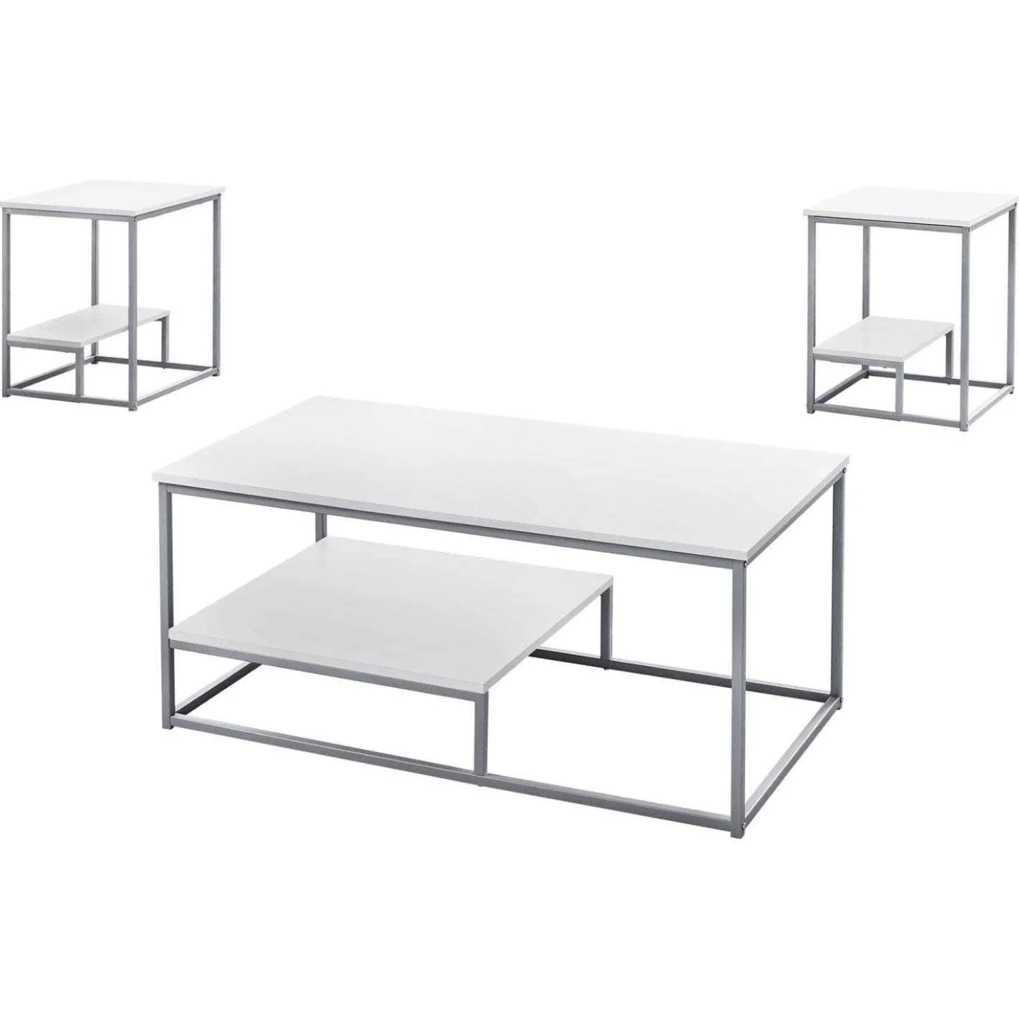 Ens de tables - 3mcx, blanc, métal argent - Monarch