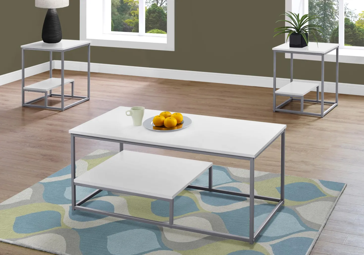 Ens de tables - 3mcx, blanc, métal argent - Monarch