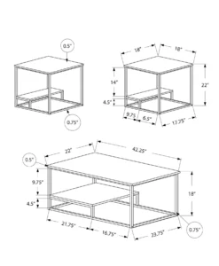Ens de tables - 3mcx, blanc, métal argent - Monarch