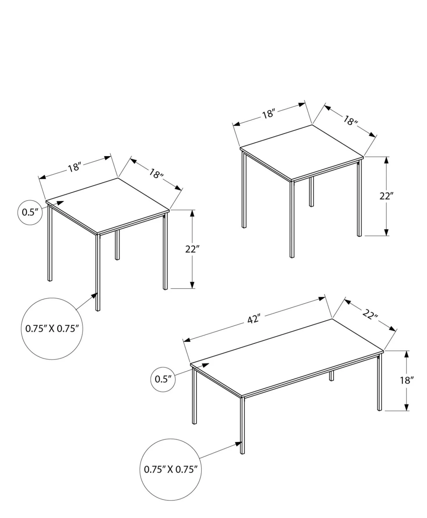 Ens de tables - 3mcx, faux bois brun, métal noir - Monarch