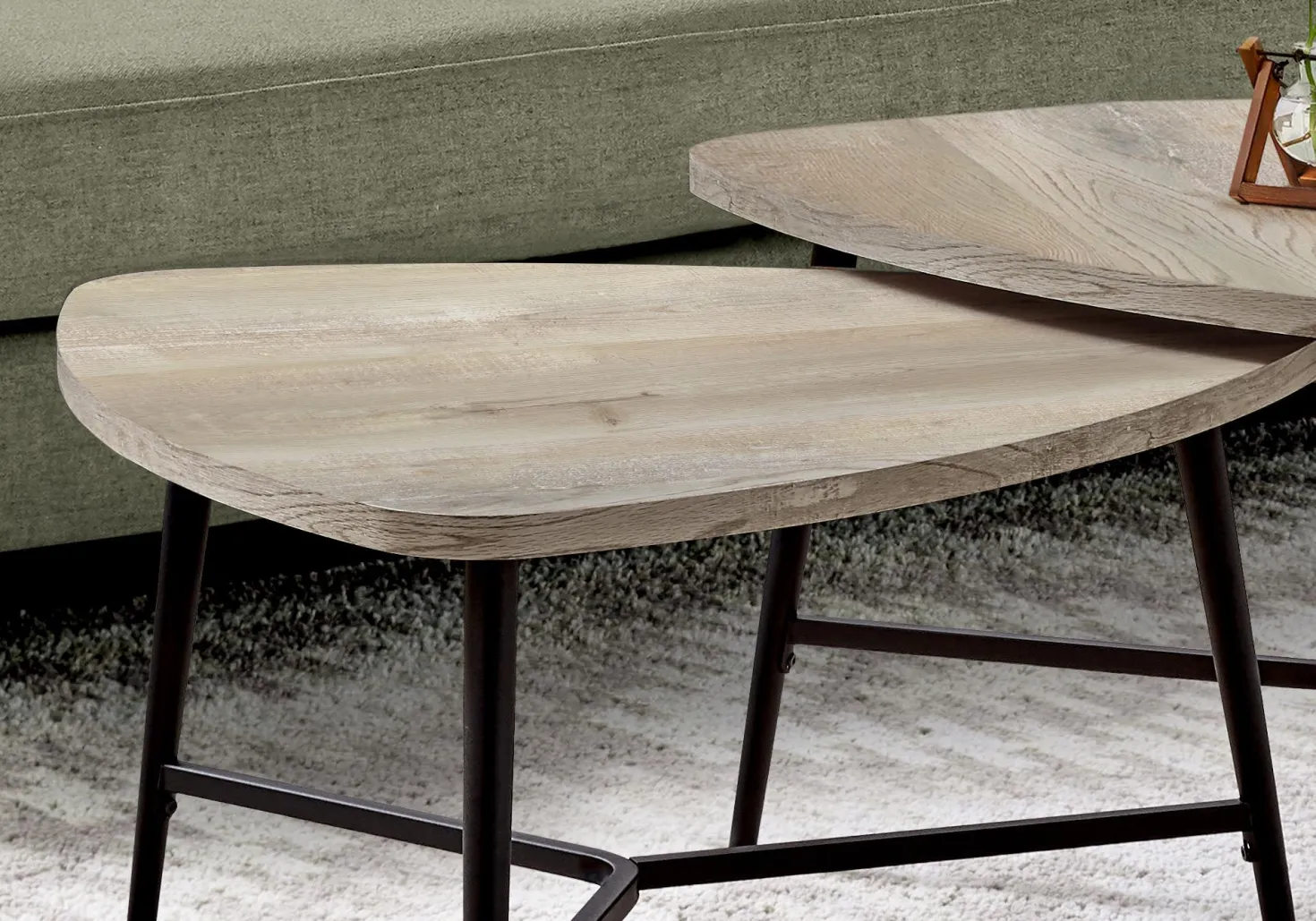 Ens de tables - 2mcx, faux bois taupe, métal noir - Monarch