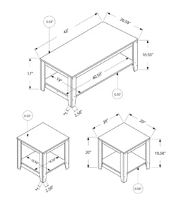 Ens de tables - 3mcx, gris industriel - Monarch