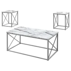 Ens de tables - 3mcx, marbre blanc, métal argent - Monarch