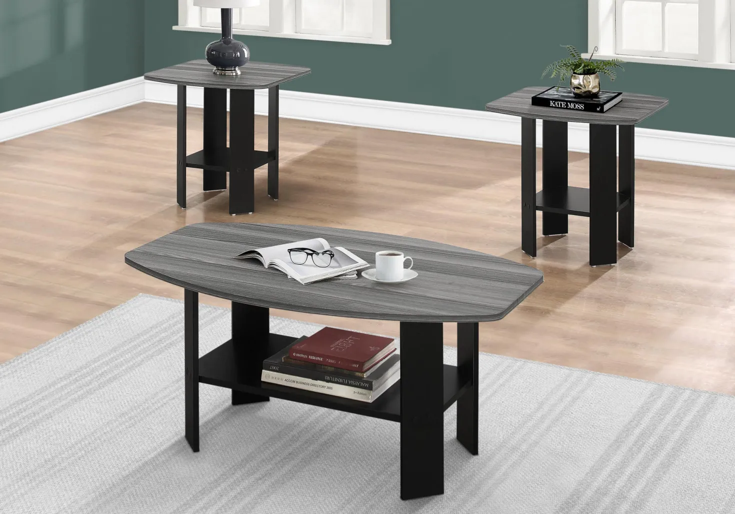 Ens de tables - 3mcx, noir, dessus gris - Monarch