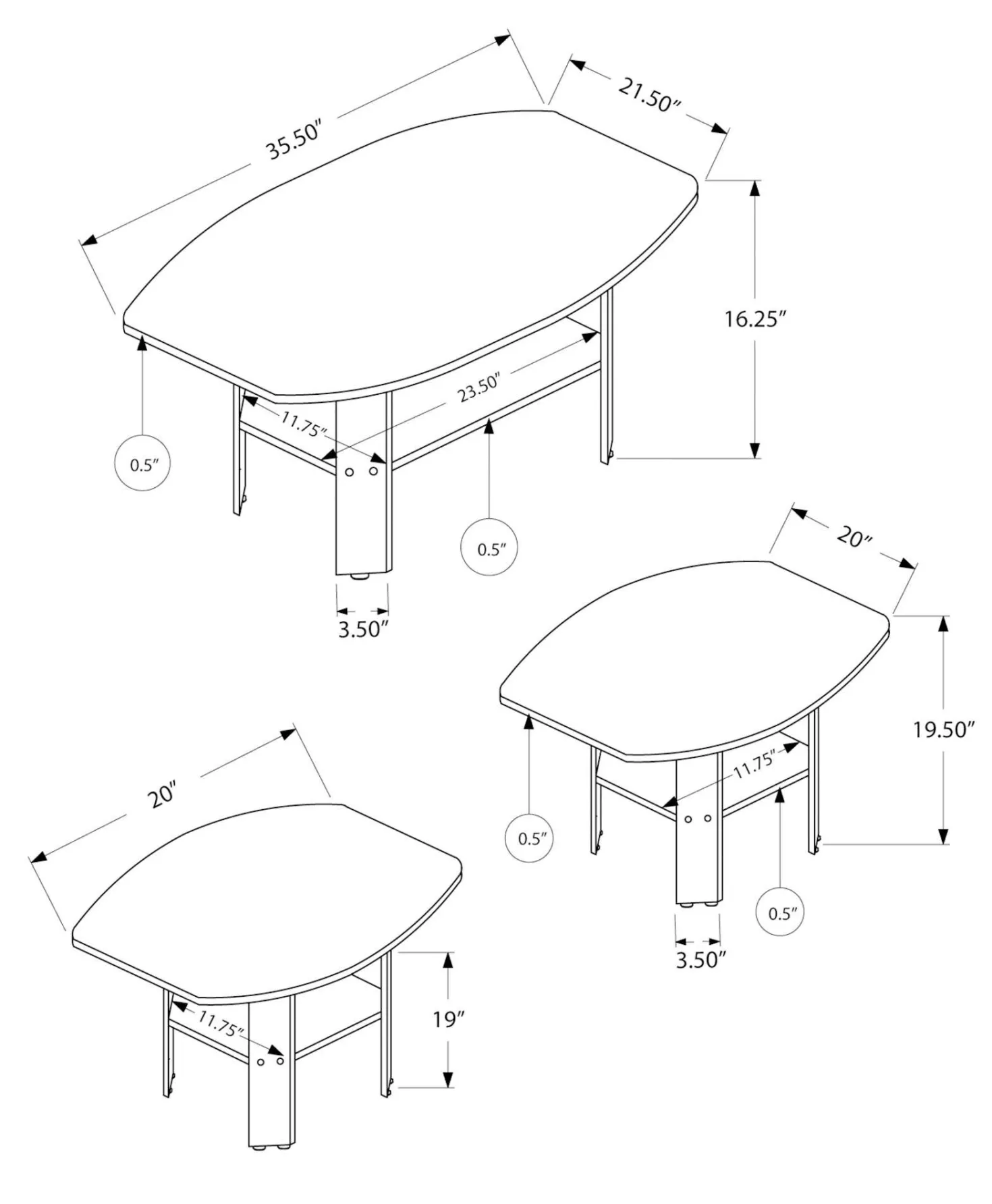 Ens de tables - 3mcx, noir, dessus gris - Monarch