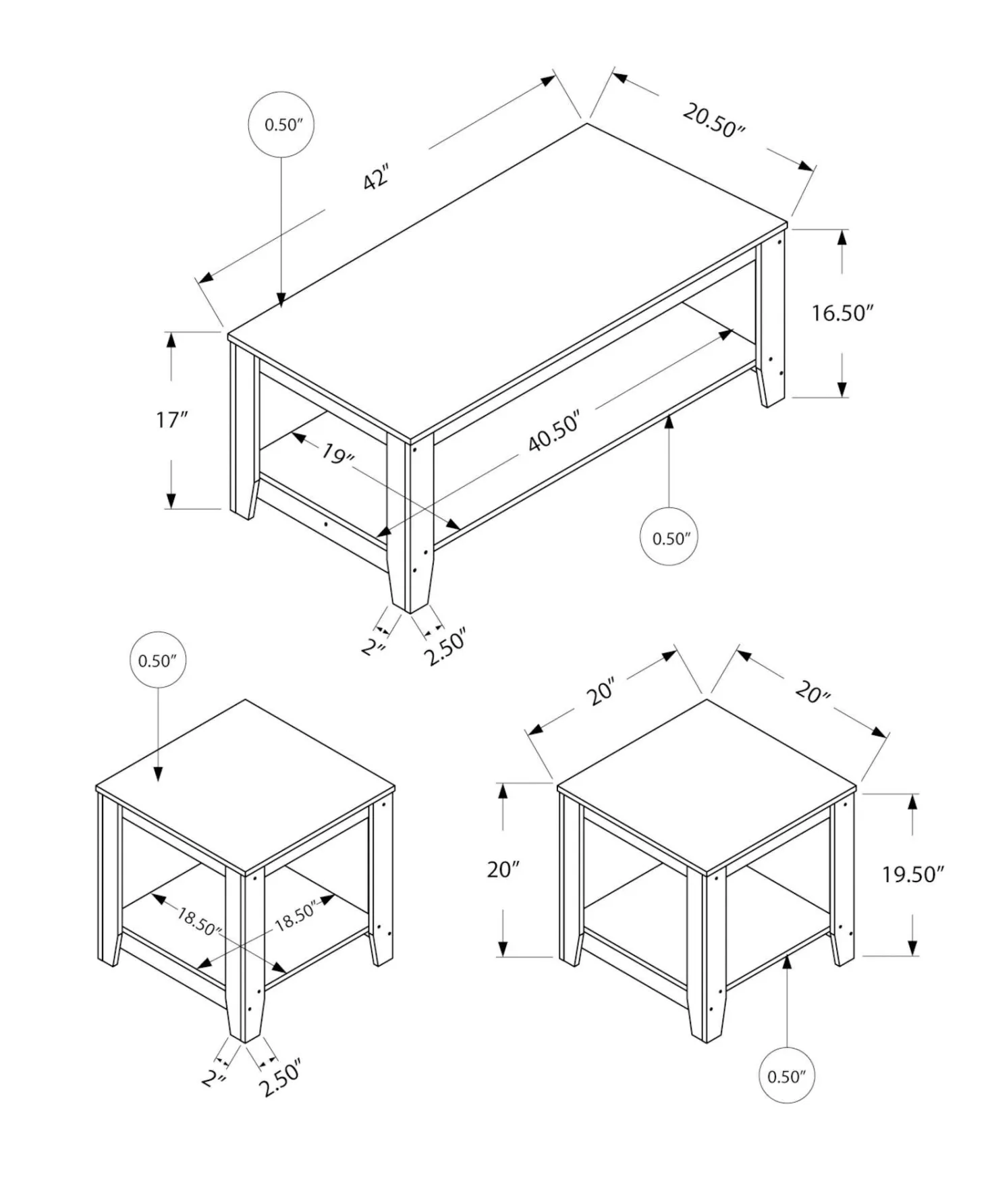 Ens de tables - 3mcx, noir, dessus gris - Monarch