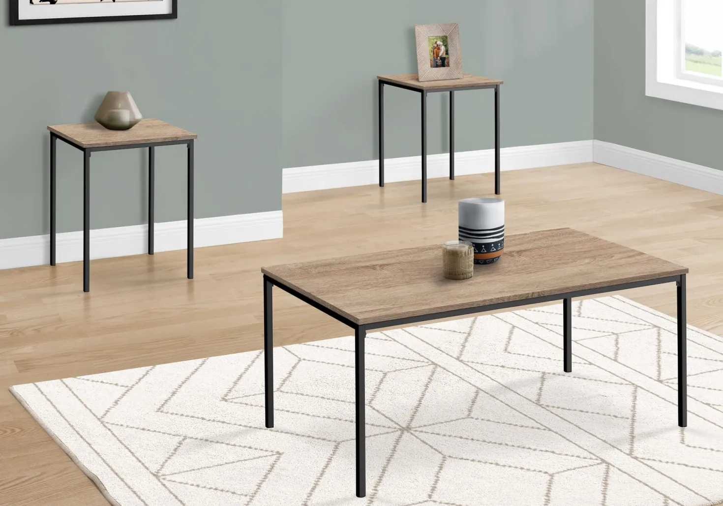 Ens de tables - 3mcx, taupe foncé, métal noir - Monarch