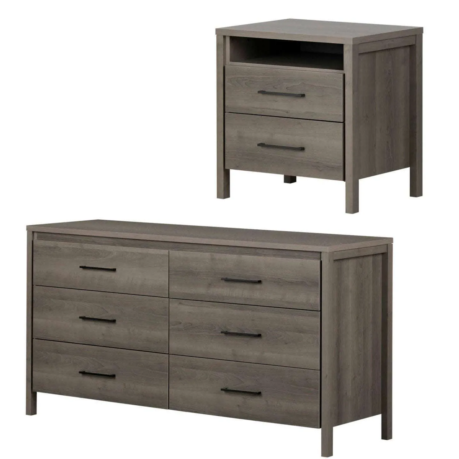 Ensemble bureau double 6 tiroirs et table de chevet - South Shore